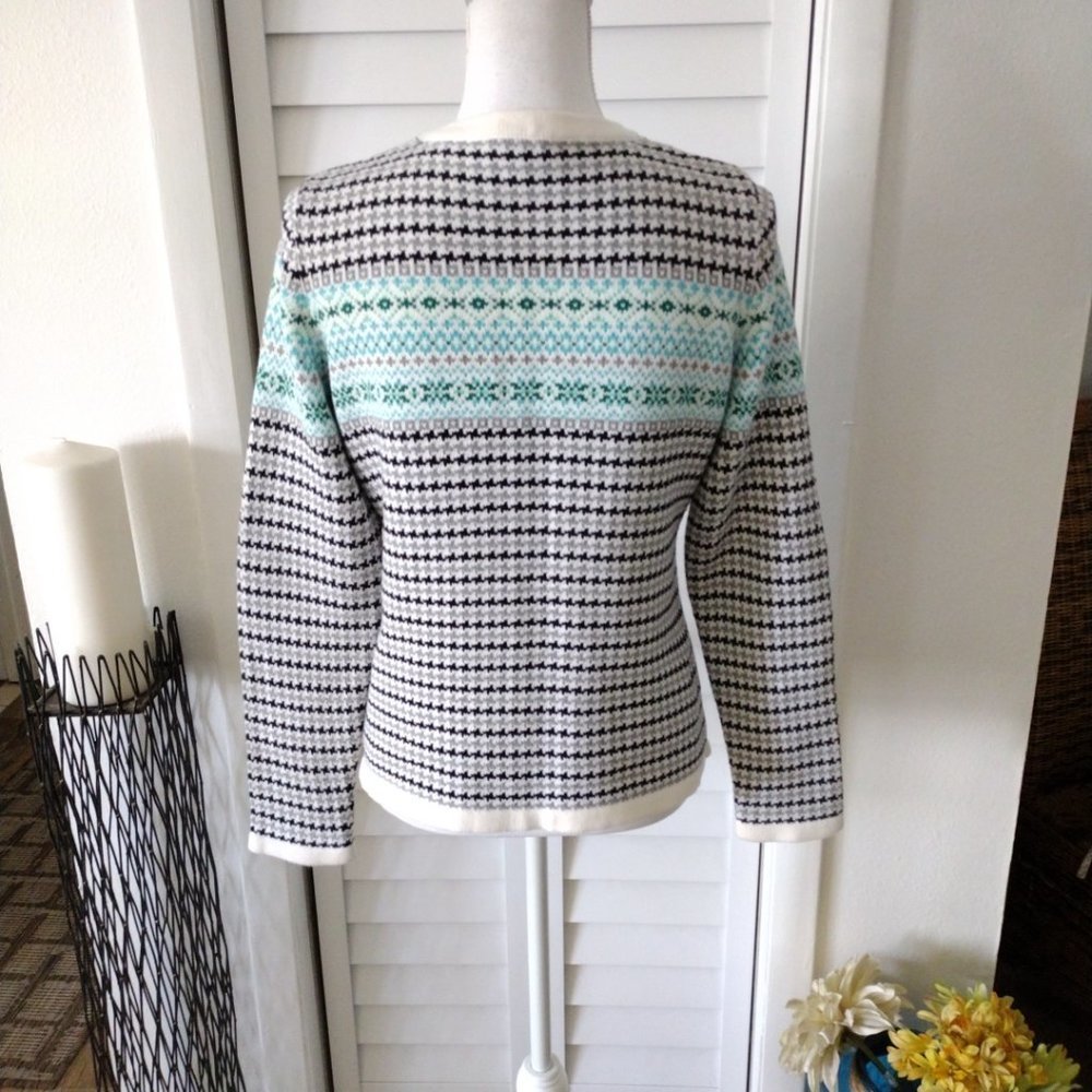 Talbots Houndstooth Pattern Zip Front Sweater Lon… - image 4